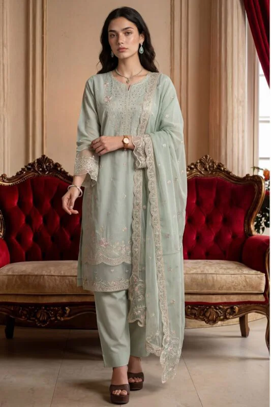 AANGAN PREMIUM EMBROIDERED CHIKAN-KARI