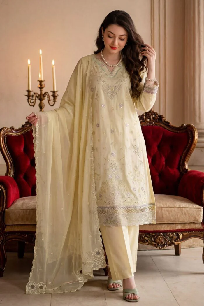 AANGAN PREMIUM EMBROIDERED CHIKAN-KARI LAWN | EXCLUSIVE 3PC