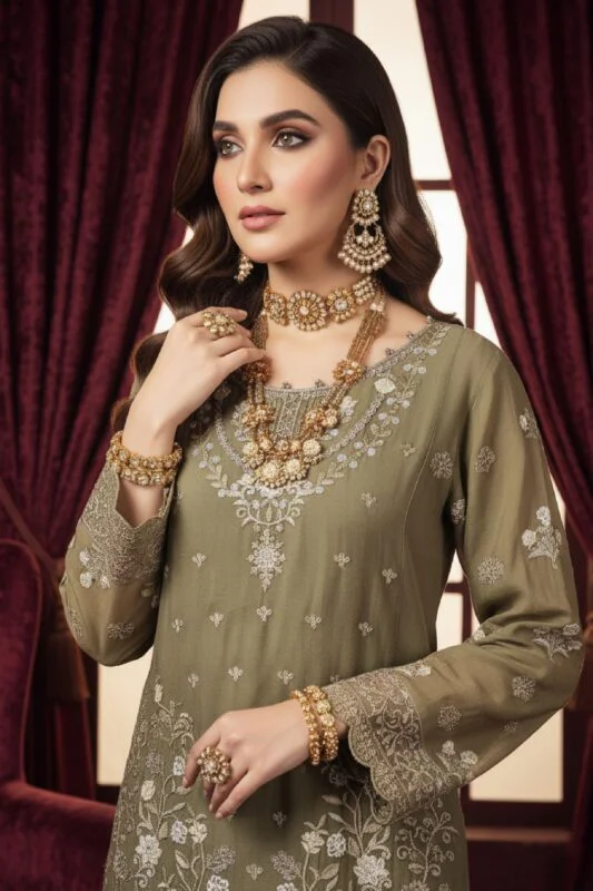 BISMA LUXURY CHIFFON 3-Piece Embroidered Suit
