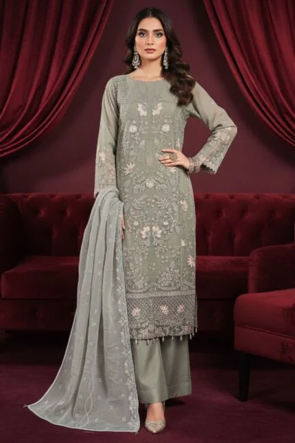 BISMA LUXURY CHIFFON 3-Piece Embroidered Suit