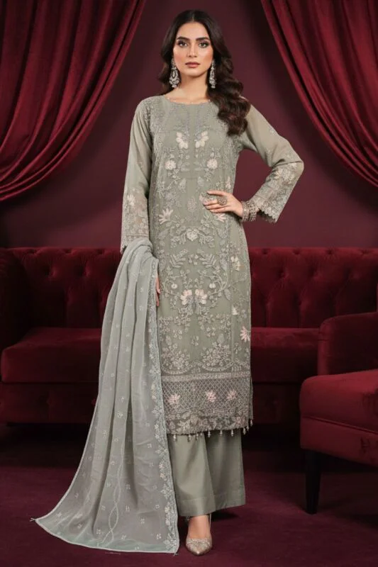 BISMA LUXURY CHIFFON 3-Piece Embroidered Suit