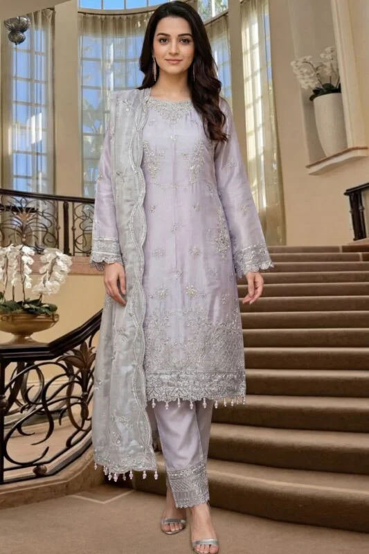 JIYA Stitched Sheesha Silk Embroidered Suit with Handwork.