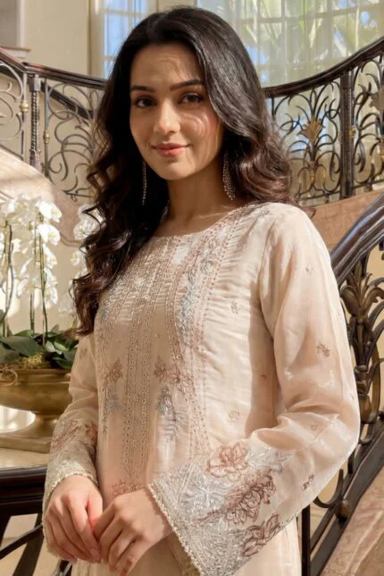 JIYA Stitched Sheesha Silk Embroidered Suit with Handwork.