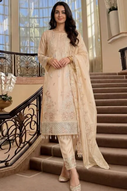JIYA Stitched Sheesha Silk Embroidered Suit with Handwork.