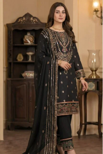 SALLY LUXURY RAW SILK EMBROIDERED SUIT