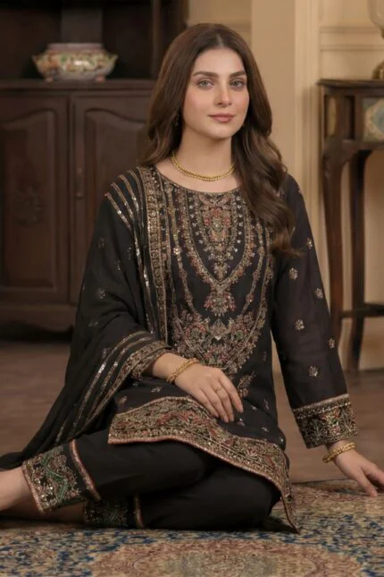 SALLY LUXURY RAW SILK EMBROIDERED SUIT