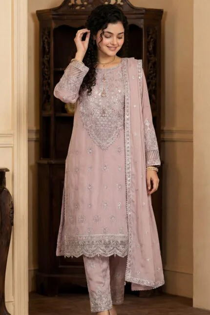 SALLY LUXURY RAW SILK EMBROIDERED SUIT