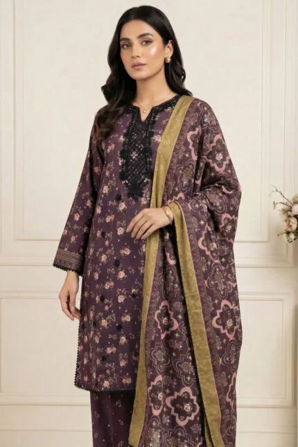 ANDAZ PREMIUM UNSTITCHED EMBROIDERED CUT DANA LAWN SUIT