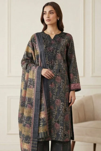 ANDAZ PREMIUM UNSTITCHED EMBROIDERED CUT DANA LAWN SUIT