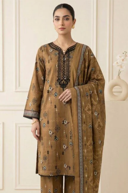 ANDAZ PREMIUM UNSTITCHED EMBROIDERED CUT DANA LAWN SUIT