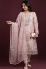 Luxury Embroidered Organza Suit EVA Collection with Clutch and Khosa