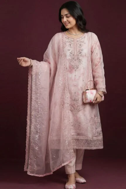 Luxury Embroidered Organza Suit EVA Collection with Clutch and Khosa