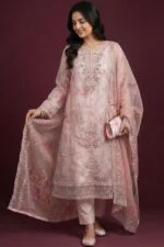 Luxury Embroidered Organza Suit EVA Collection with Clutch and Khosa