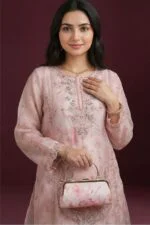 Luxury Embroidered Organza Suit EVA Collection with Clutch and Khosa