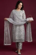 Luxury Embroidered Organza Suit EVA Collection with Clutch and Khosa