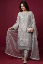 Luxury Embroidered Organza Suit EVA Collection with Clutch and Khosa