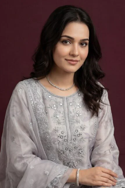 Luxury Embroidered Organza Suit EVA Collection with Clutch and Khosa