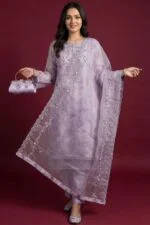 Luxury Embroidered Organza Suit EVA Collection with Clutch and Khosa