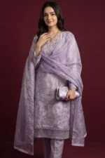 Luxury Embroidered Organza Suit EVA Collection with Clutch and Khosa