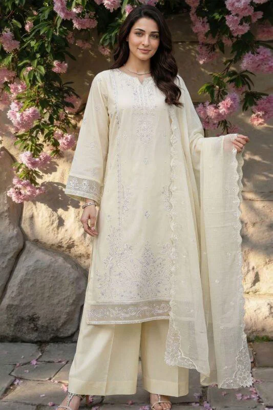 FARMAISH LUXURY SEMI-STITCHED EMBROIDERED CHICKEN KARI LAWN SUIT