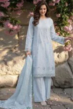 FARMAISH LUXURY SEMI-STITCHED EMBROIDERED CHICKEN KARI LAWN SUIT