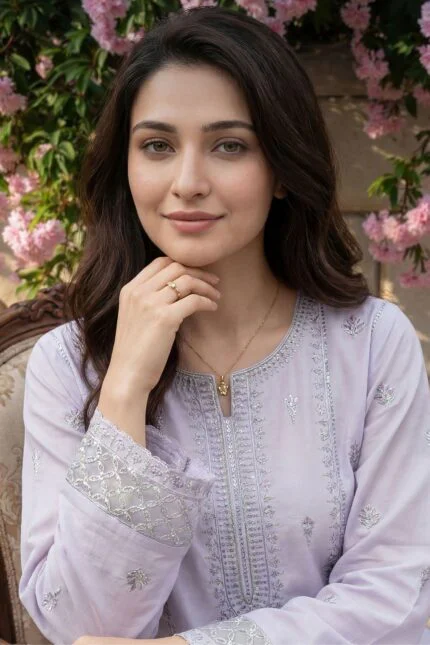 FARMAISH LUXURY SEMI-STITCHED EMBROIDERED CHICKEN KARI LAWN SUIT