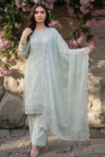 FARMAISH LUXURY SEMI-STITCHED EMBROIDERED CHICKEN KARI LAWN SUIT