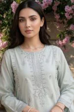 FARMAISH LUXURY SEMI-STITCHED EMBROIDERED CHICKEN KARI LAWN SUIT