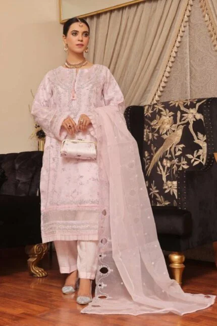 HALEEMA LUXURY SEMI-STITCHED EMBROIDERED ORGANZA SUIT