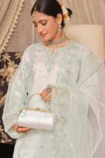 HALEEMA LUXURY SEMI-STITCHED EMBROIDERED ORGANZA SUIT