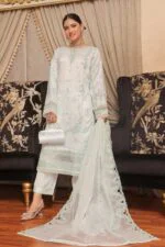 HALEEMA LUXURY SEMI-STITCHED EMBROIDERED ORGANZA SUIT