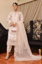 HALEEMA LUXURY SEMI-STITCHED EMBROIDERED ORGANZA SUIT