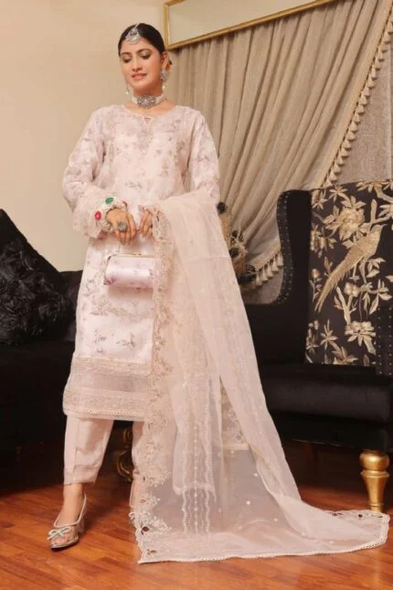 HALEEMA LUXURY SEMI-STITCHED EMBROIDERED ORGANZA SUIT