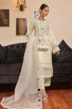 HALEEMA LUXURY SEMI-STITCHED EMBROIDERED ORGANZA SUIT