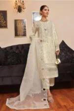 HALEEMA LUXURY SEMI-STITCHED EMBROIDERED ORGANZA SUIT