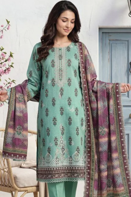 HEMLINE LUXURY UNSTITCHED CHIKEN-KARI EMBROIDERED TANA DORA LAWN SUIT