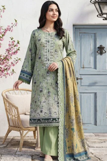 HEMLINE LUXURY UNSTITCHED CHIKEN-KARI EMBROIDERED TANA DORA LAWN SUIT