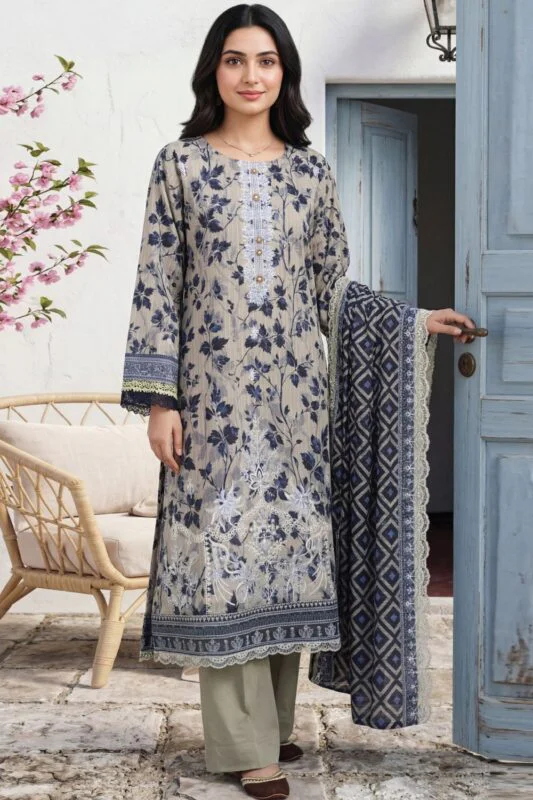 HEMLINE LUXURY UNSTITCHED CHIKEN-KARI EMBROIDERED TANA DORA LAWN SUIT