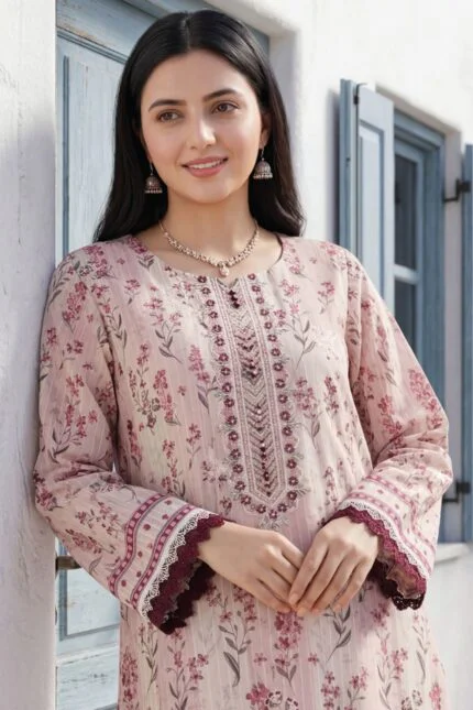 HEMLINE LUXURY UNSTITCHED CHIKEN-KARI EMBROIDERED TANA DORA LAWN SUIT