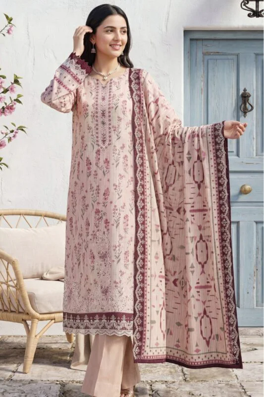 HEMLINE LUXURY UNSTITCHED CHIKEN-KARI EMBROIDERED TANA DORA LAWN SUIT