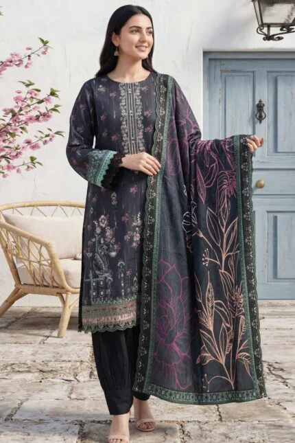 HEMLINE LUXURY UNSTITCHED CHIKEN-KARI EMBROIDERED TANA DORA LAWN SUIT