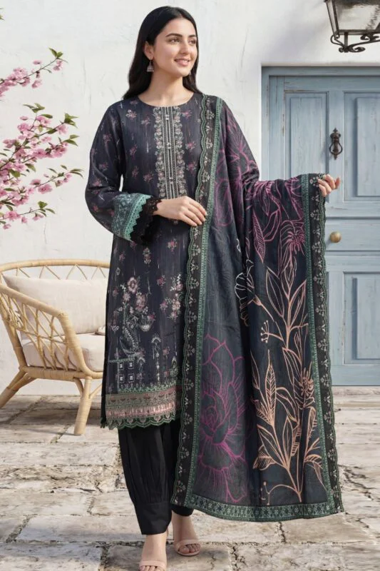 HEMLINE LUXURY UNSTITCHED CHIKEN-KARI EMBROIDERED TANA DORA LAWN SUIT