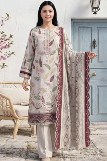 HEMLINE LUXURY UNSTITCHED CHIKEN-KARI EMBROIDERED TANA DORA LAWN SUIT