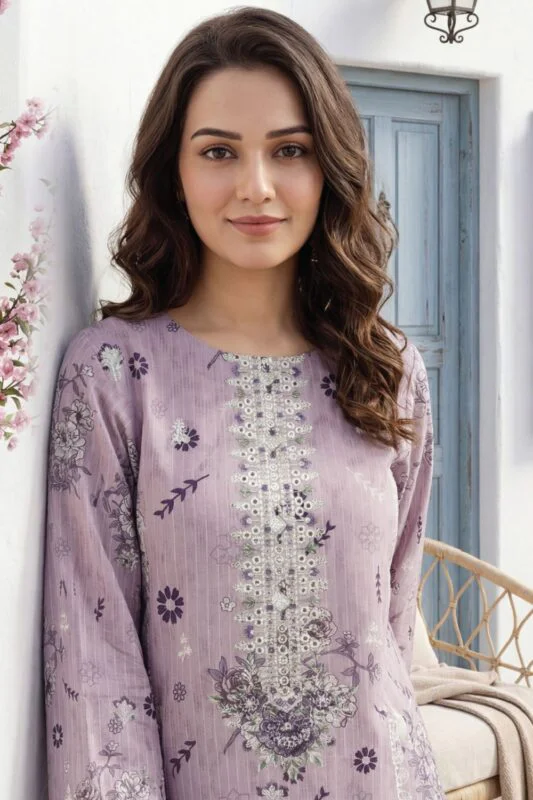 HEMLINE LUXURY UNSTITCHED CHIKEN-KARI EMBROIDERED TANA DORA LAWN SUIT
