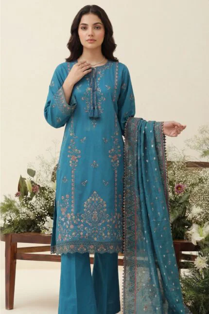 REET LUXURY SEMI-STITCHED CHIKEN-KARI SLUB LAWN SUIT WITH FANCY DUPATTA