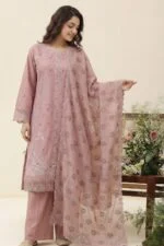 REET LUXURY SEMI-STITCHED CHIKEN-KARI SLUB LAWN SUIT WITH FANCY DUPATTA