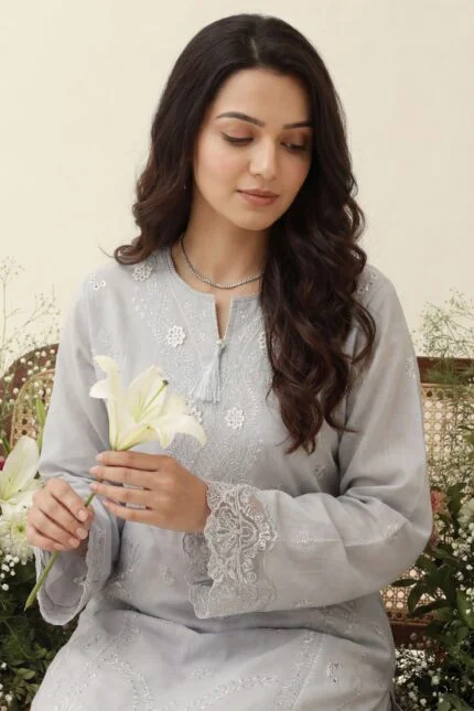 REET LUXURY SEMI-STITCHED CHIKEN-KARI SLUB LAWN SUIT WITH FANCY DUPATTA