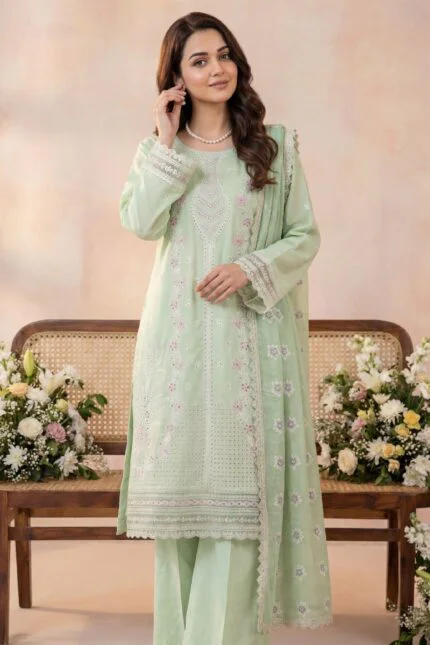 REET LUXURY SEMI-STITCHED CHIKEN-KARI SLUB LAWN SUIT WITH FANCY DUPATTA