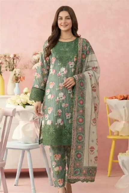 NISH Embroidered Lawn Print Stitched 3-Piece Suite