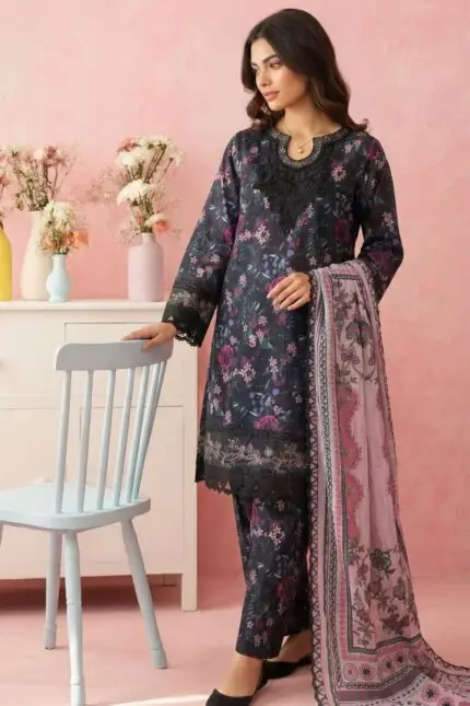 NISH Embroidered Lawn Print Stitched 3-Piece Suite